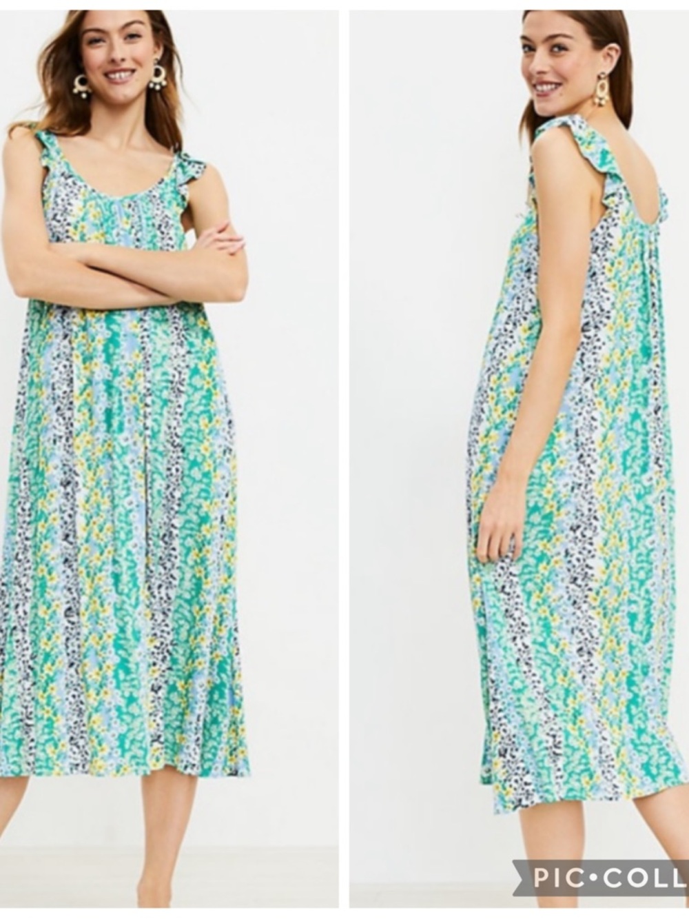 LOFT floral ruffle strap midi dress NWT extra large